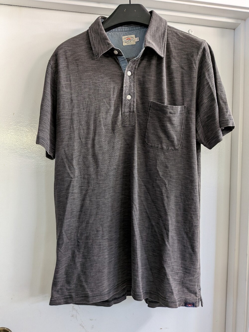 Faherty Men’s Slate Gray Polo with Chest Pocket